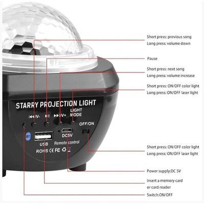 Luminaria Pojeção De Estrelas Universo Caixa De Som Bluetooth Preto