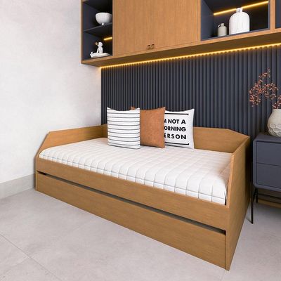Sofá Cama Solteiro Duplo Com Cama Auxiliar E Rodízio Resistente Duo Amendoa