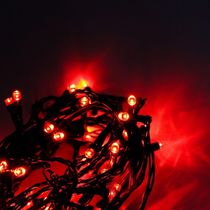 Cordão Com 50 Lampadas De Led Formato Pequena Gota 5 Metros Fio Verde Escuro Cores Vermelho