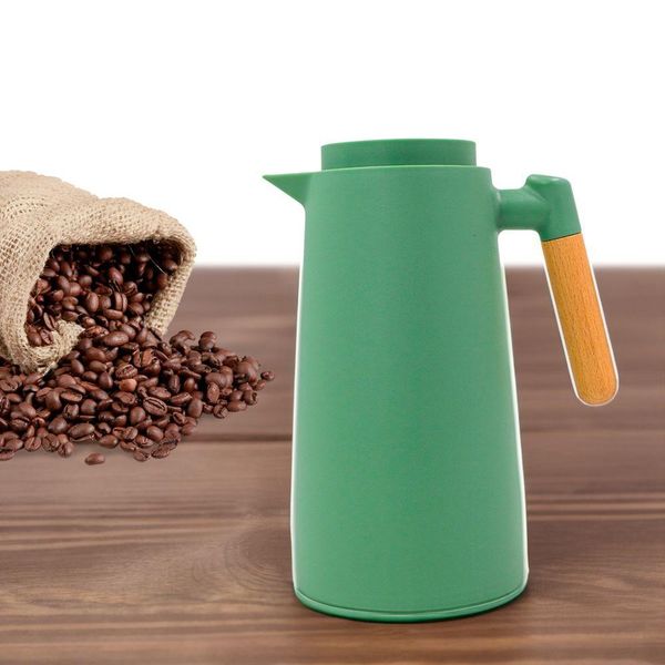 Garrafa Termica Jarra Inox Cafe Cha 1 Litro Cabo Madeira Verde