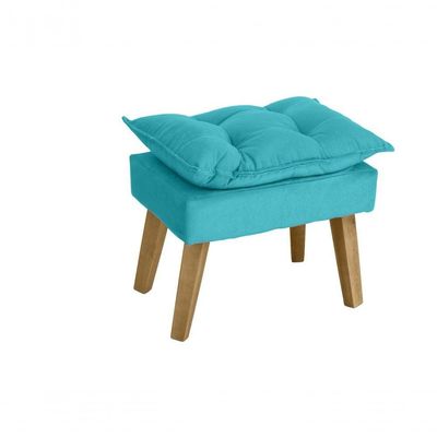 Puff Banqueta Decorativa Glamour Com Pés Quadrado Azul Turquesa