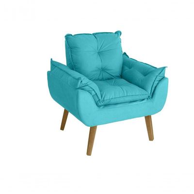 Poltrona/cadeira Decorativa Glamour Com Pés Quadrado Azul Turquesa