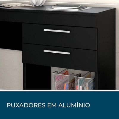 Conjunto Para Escritório 2 Mesas 2 Armários Altos Preto