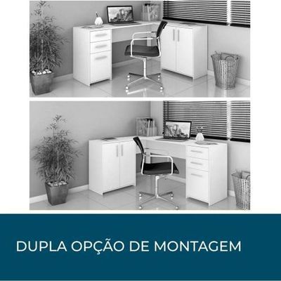 Conjunto Para Escritório 2 Mesas 2 Armários Altos Branco