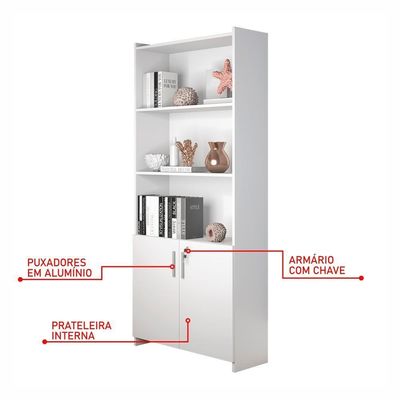 Conjunto Para Escritório 2 Mesas 2 Armários Altos Branco