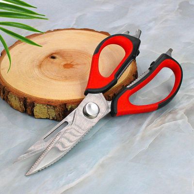 Tesoura Culinaria P- Casa Cozinha Corta Desossa Limpa Peixe Carne Frango 6 Em 1 Vermelho