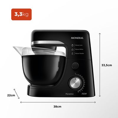 Batedeira Planetária Mondial Preta BP-03-B - 700W 127V UNICA