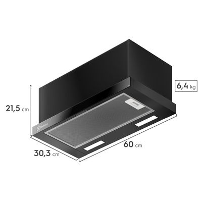 Depurador de Ar Electrolux 60cm Retrátil Preto Efficient com Luz de Led (DE6RP) 127V