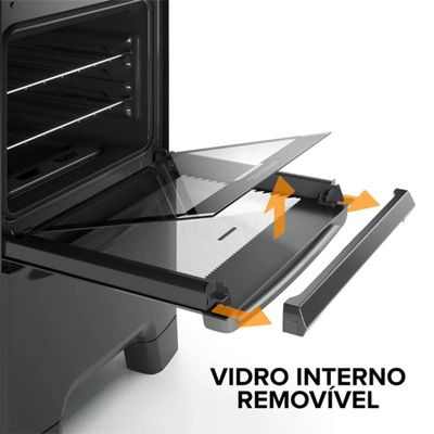 Fogão 4 Bocas Continental Preto Automático com TOPLimpaFácil e Mesa de Vidro (FC4GP) Premium Bivolt