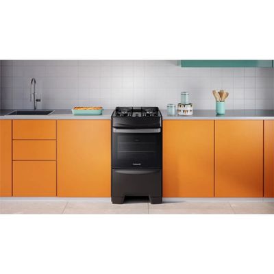 Fogão 4 Bocas Continental Preto Automático com TOPLimpaFácil e Mesa de Vidro (FC4GP) Premium Bivolt