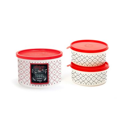 Kit Pote Decorado Arroz 2 Peças DM Plas Vermelho