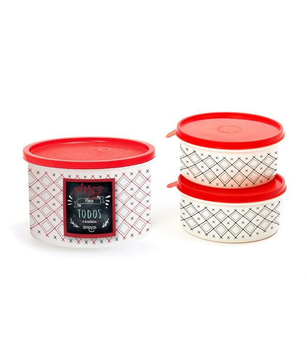 Kit Pote Decorado Arroz 2 Peças DM Plas Vermelho