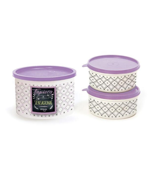 Kit Pote Decorado Tapioca 2 Peças DM Plas Roxo