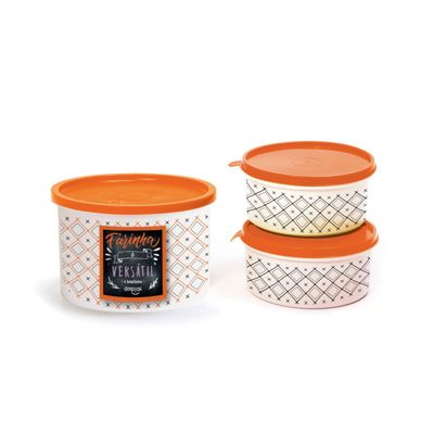 Kit Pote Decorado Farinha 2 Peças DM Plas Laranja