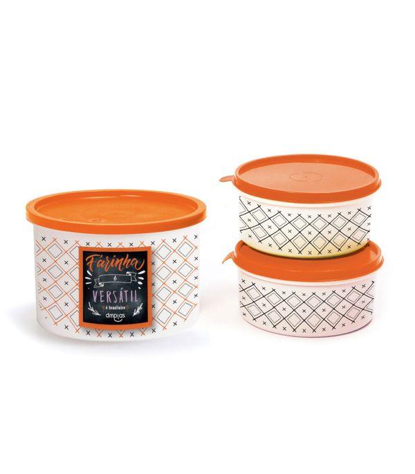 Kit Pote Decorado Farinha 2 Peças DM Plas Laranja