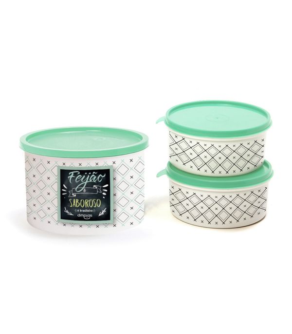 Kit Pote Decorado Feijão 2 Peças DM Plas Verde
