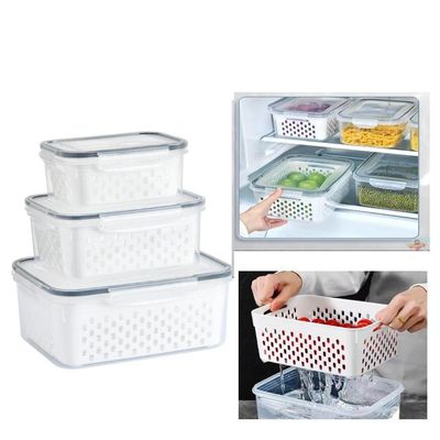 Kit 3 Potes Herméticos com Cesto Drenagem Acrílico Multiuso
