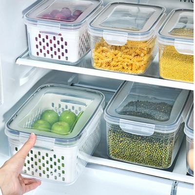 Kit 3 Potes Herméticos com Cesto Drenagem Acrílico Multiuso