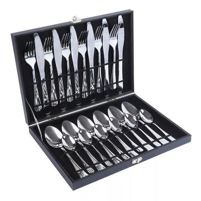 Kit Faqueiro Maleta Premium 24 Peças Talheres Em Inox Com Estojo De Madeira Luxo