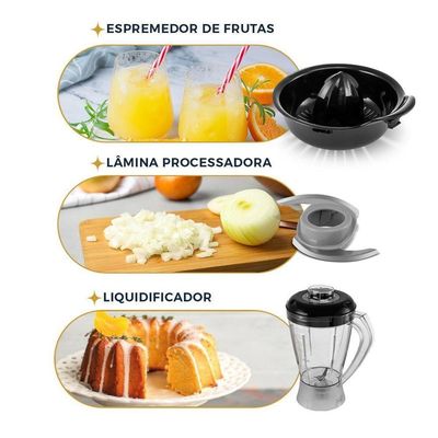 Multiprocessador Britânia 1000W 3 Em 1 Lâminas Inox BMP900C 220V