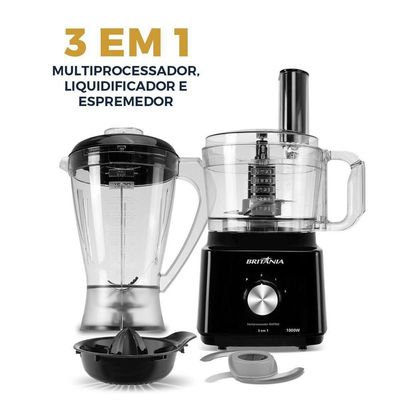 Multiprocessador Britânia 1000W 3 Em 1 Lâminas Inox BMP900C 220V