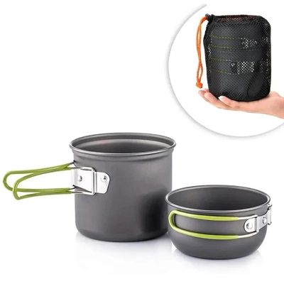 Kit Panelas De Alumínio Para Camping 2 Peças Leves E Resistentes Com Bolsa De Transporte