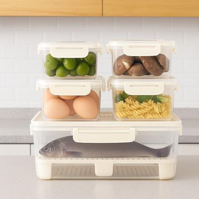 Kit 5 Potes Herméticos Com Trava Lateral Organizadores Multiuso Para Geladeira E Despensa