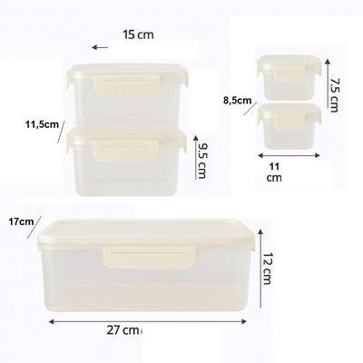 Kit 5 Potes Herméticos Com Trava Lateral Organizadores Multiuso Para Geladeira E Despensa