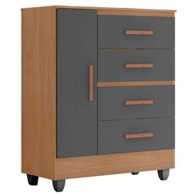 Cômoda Lite 4 Gavetas 01 Porta Nature Cinza – Móveis Leão