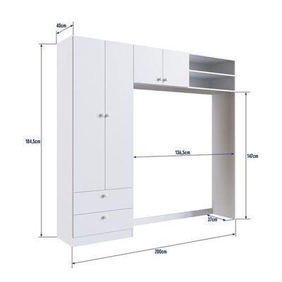 Guarda-roupa Infantil 4 Portas 2 Gavetas Nichos Prateleira Cabideiro Branco