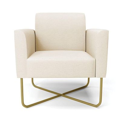 Poltrona Base X Industrial Dourado Marisa Linho Bege A19 D03 - DRossi