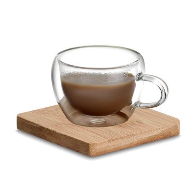 Conjunto Clássico 2 Xícaras De Café Com Base De Bambu