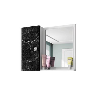 Espelheira Gênova Para Banheiro Com Porta E 6 Nichos E Prateleira Branco-nero