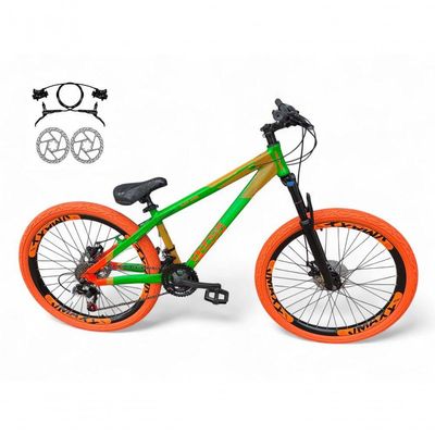 Bicicleta Aro 26 VikingX Tuff X35 Freio Hidráulico 21v Verde-laranja