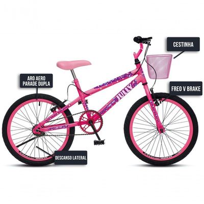 Bicicleta Jully Aro 20 Aero Freios V-brake Cestinha Rosa