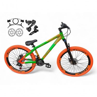 Bicicleta Aro 26 VikingX Tuff X35 21v Freio a Disco Verde-laranja