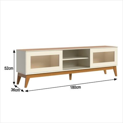 Rack Tv 65 Polegadas Com 2 Portas De Vidro Reflecta Lince - Off White E Cedro