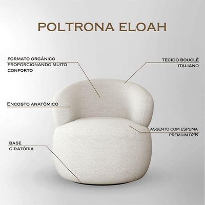 Poltrona Design Orgânico Moderno E Sofisticado Eloah Base Giratória Bouclé Italiano Off White