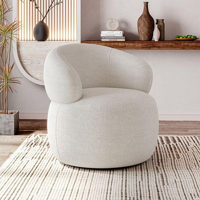 Poltrona Design Orgânico Moderno E Sofisticado Eloah Base Giratória Bouclé Italiano Off White