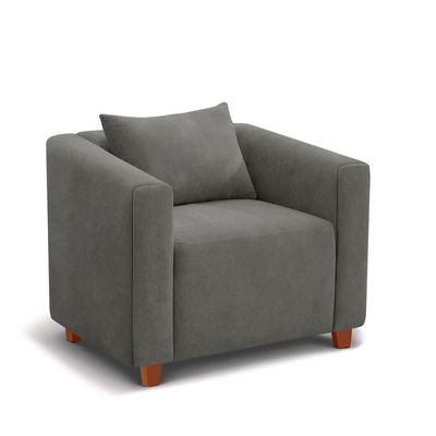 Poltrona Decorativa Helena Suede Cinza - Inova Decorações