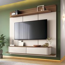 Painel Home Suspenso Ideal Para Tv Até 70 Polegadas Concept Design Moderno Off-white/amadeirado