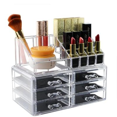 Organizador Maquiagem Gavetas Acrilico 6 Grande 17 Divisorias Porta Batom Cosmeticos Pinceis Caixa
