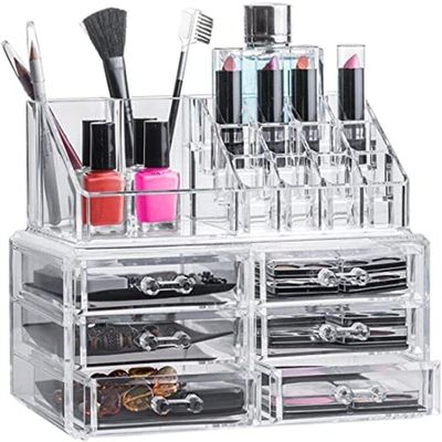 Organizador Maquiagem Gavetas Acrilico 6 Grande 17 Divisorias Porta Batom Cosmeticos Pinceis Caixa