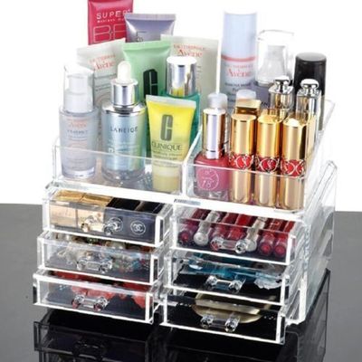 Organizador Maquiagem Gavetas Acrilico 6 Grande 17 Divisorias Porta Batom Cosmeticos Pinceis Caixa
