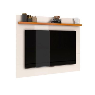 Painel Ripado Tv 50 Polegadas Com Prateleira Monaco - Off White E Cedro