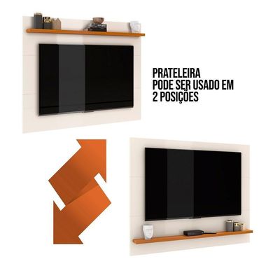 Painel Ripado Tv 50 Polegadas Com Prateleira Monaco - Off White E Cedro