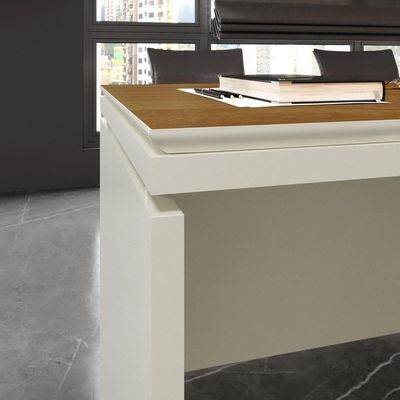 Mesa Para Escritório Com Tampo Duplo 25mm Tundra - Off White E Cedro
