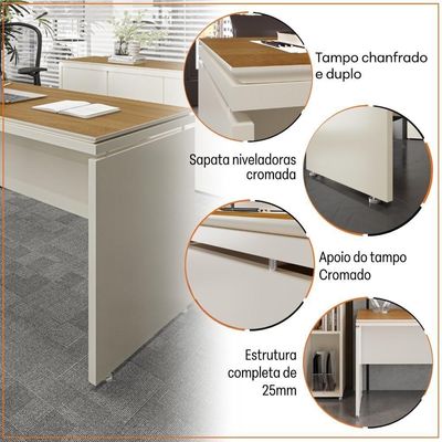 Mesa Para Escritório Com Tampo Duplo 25mm Tundra - Off White E Cedro