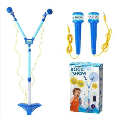 Microfone Infantil Pedestal Karaoke Duplo Rock Star Amplificador Musical Conecta Celular Mp3 Luz