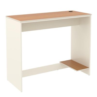 Mesa Para Escritório Com Passa Fios E Tampo Usinado Tech - Off White E Cedro